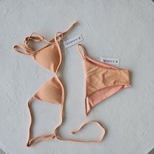 Tan Minimalist Bikini Set with Wrap-Style Top